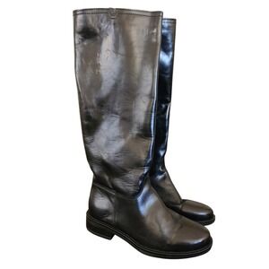 Bata Italian Design Black Leather Knee High Boots Women Size 36 Side Zip
